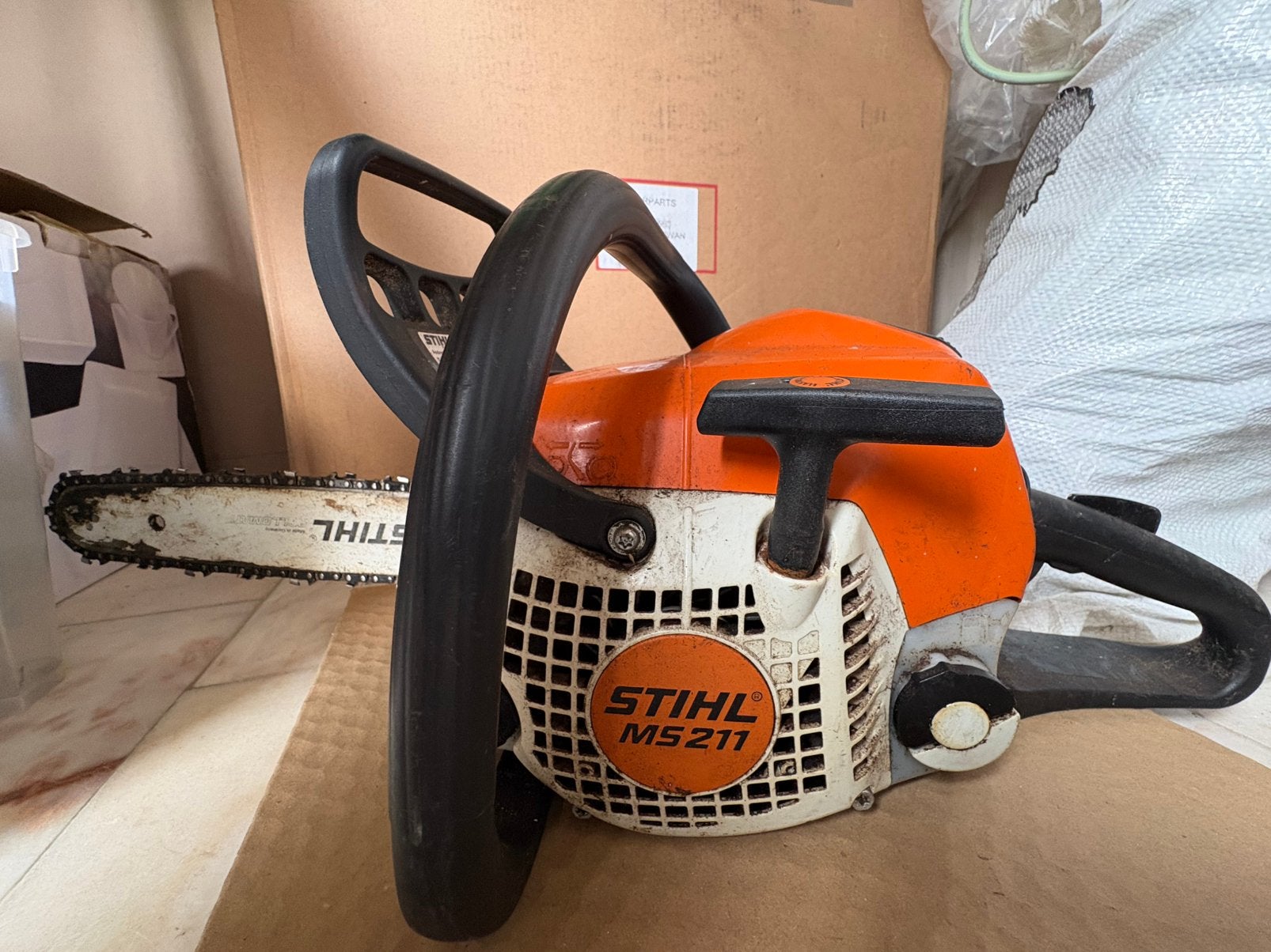 Stihl kettingzaag MS211, Ophalen, Gebruikt