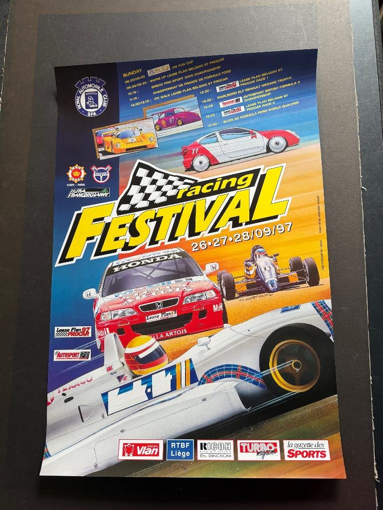 affiche Racing Festival Francorchamps 1997 Honda Procar, Enlèvement ou Envoi, Voitures