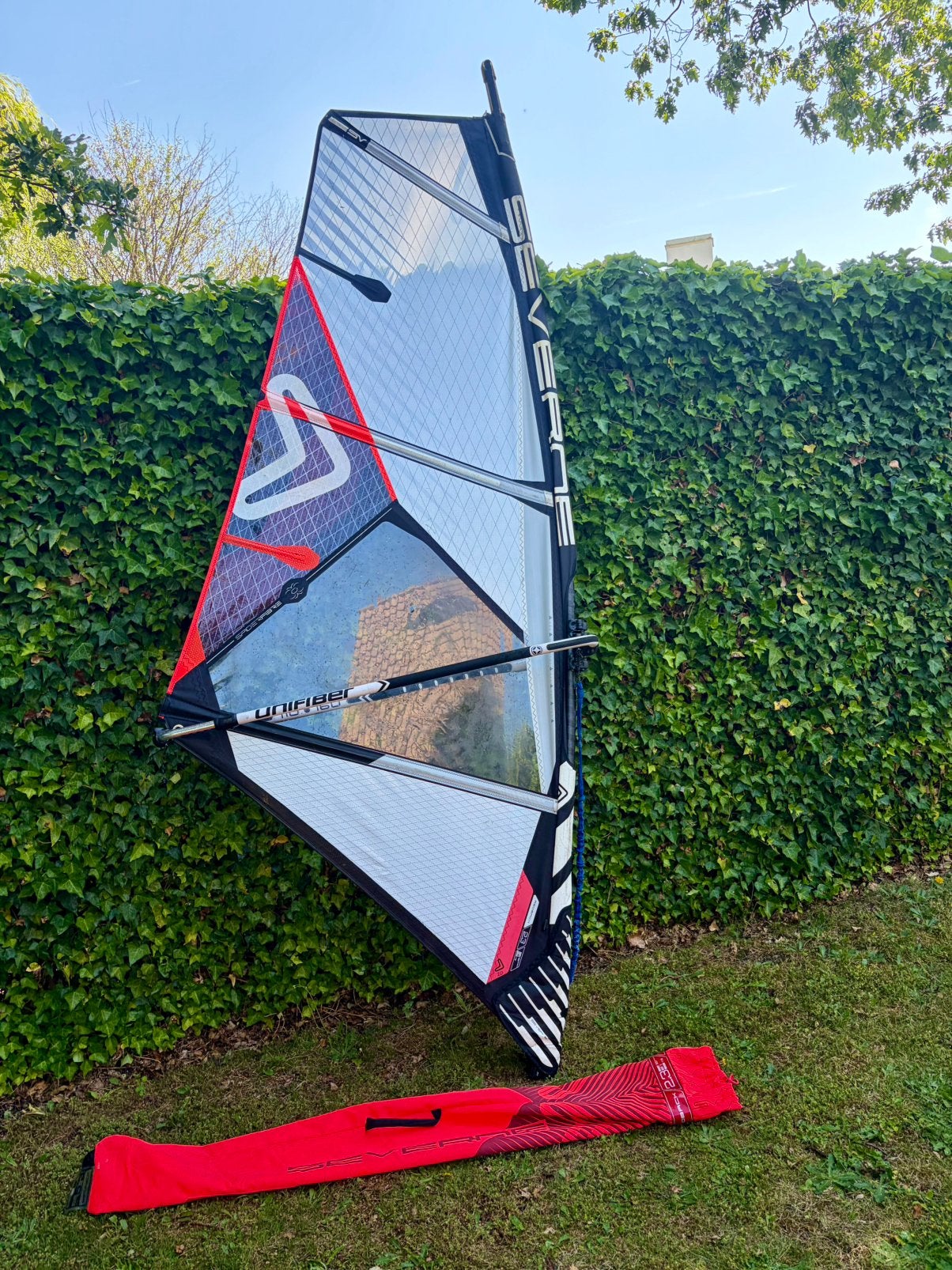 windsurf kinderzeil + mast + giek, Watersport en Boten, Ophalen, Minder dan 3.5 m², Zo goed als nieuw, Severne