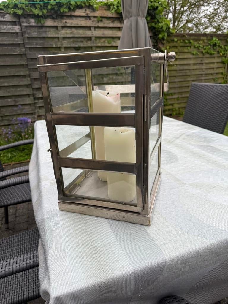 Tuindecoratie. . Windlicht , lantaarn (inox), Enlèvement, Comme neuf