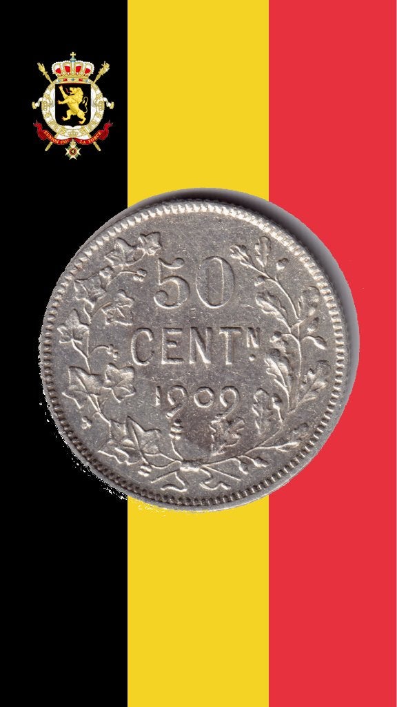 50 cent 1909 VL - Leopold II, Postzegels en Munten, Munten | België, Verzenden, Zilver, Losse munt, Zilver