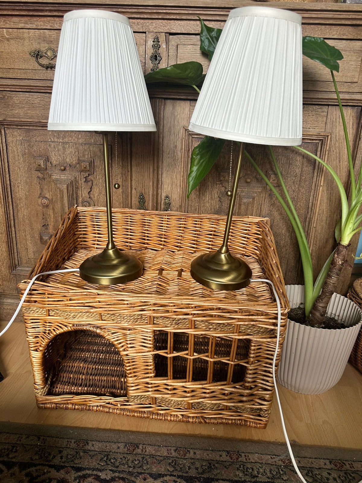 Lampes de chevets couleur laiton, Lampe d'ambiance, Doré, Avec abat-jour, Vintage