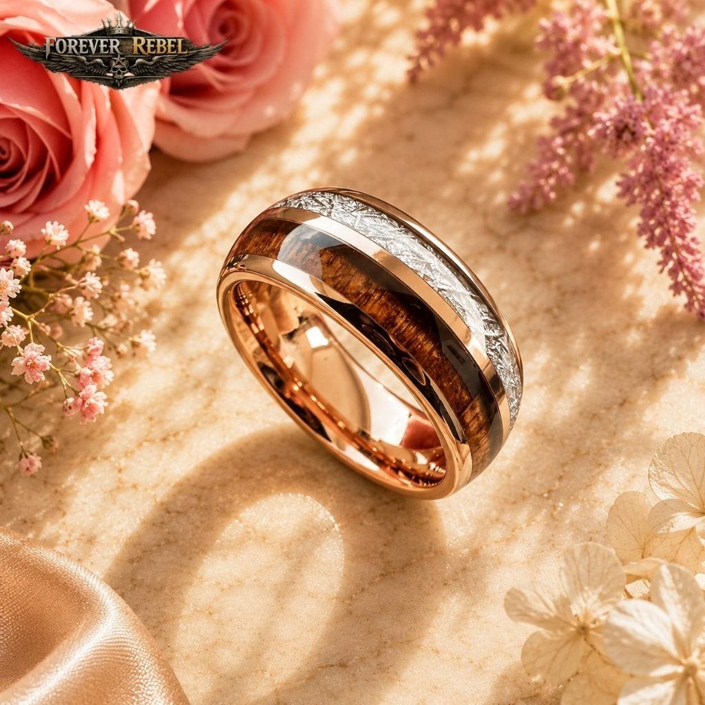 Elowen Timberline rosé goud met hout - Diverse Maten, Handtassen en Accessoires, Ringen, Overige materialen, Overige kleuren, Verzenden