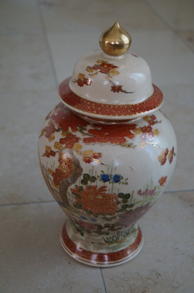 Japanse Satsuma vaas met deksel (32 cm) – Handbeschilderd, Antiek en Kunst, Ophalen of Verzenden