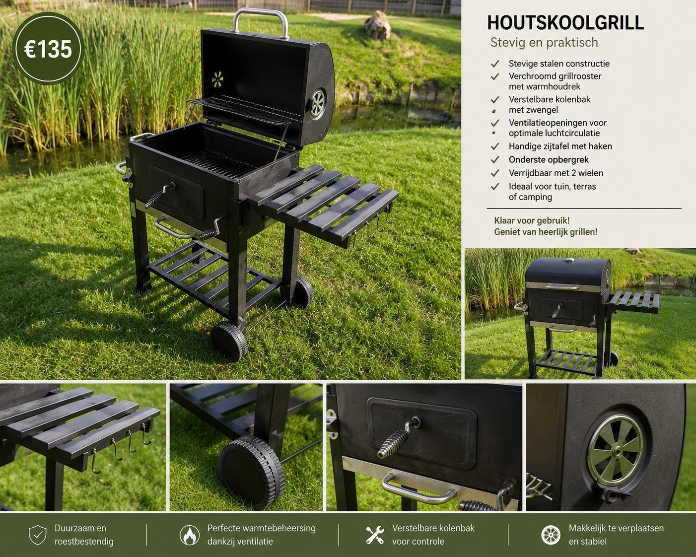 Houtskoolbarbecue / Grill met zwengel – Goede staat, Ophalen