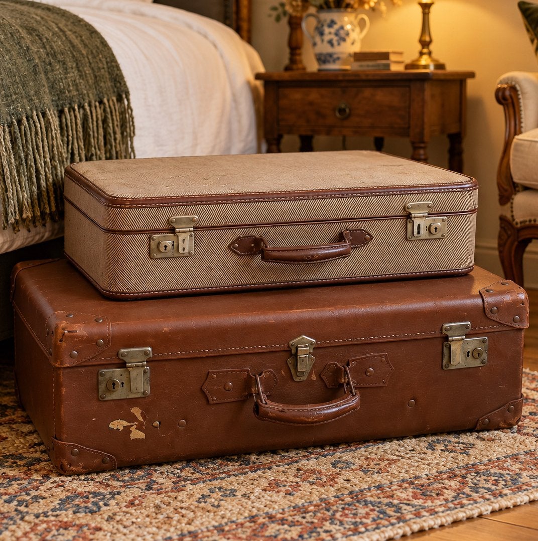 Set Van 2 Vintage Valiezen – Retro Decoratie, Ophalen, Zo goed als nieuw, Bruin, Met slot