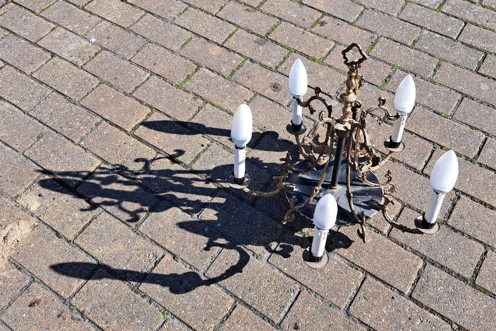 Hangende kroonluchter met 5 takken, Huis en Inrichting, Lampen | Kroonluchters, Ophalen, Gebruikt, Metaal