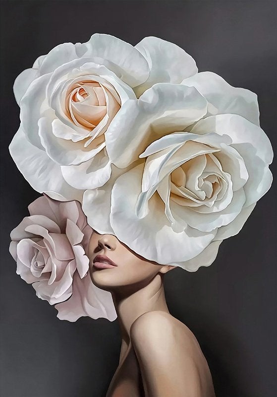 50x40cm Diamond Painting vrouw rozen (rond) nr 2015, Verzenden, Nieuw, Natuur en Bloemen, Overige materialen