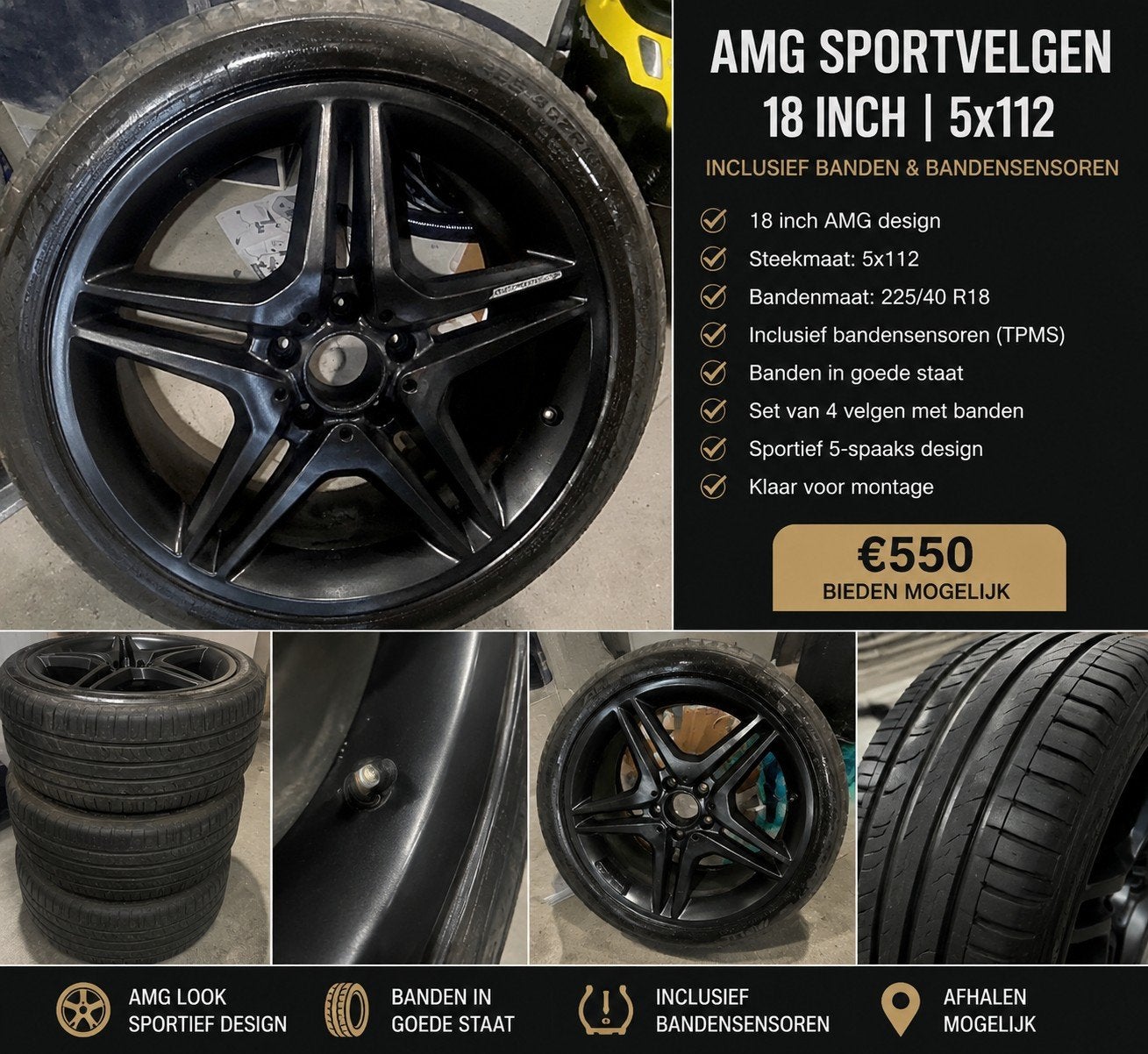 AMG sportvelgen 18 inch 5x112 + banden 225/40 R18 + TPMS sen, Autos : Pièces & Accessoires, Pneus & Jantes, Pneus et Jantes, Véhicule de tourisme