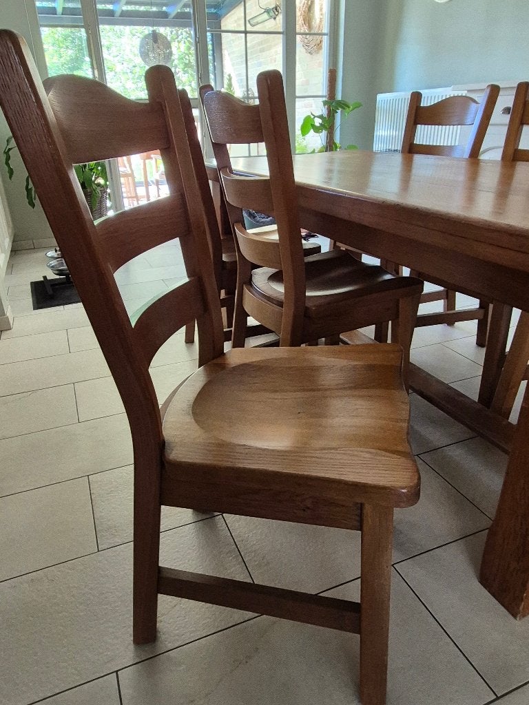 6 massief eiken stoelen, Huis en Inrichting, Ophalen, Gebruikt, Bruin, Vijf, Zes of meer stoelen