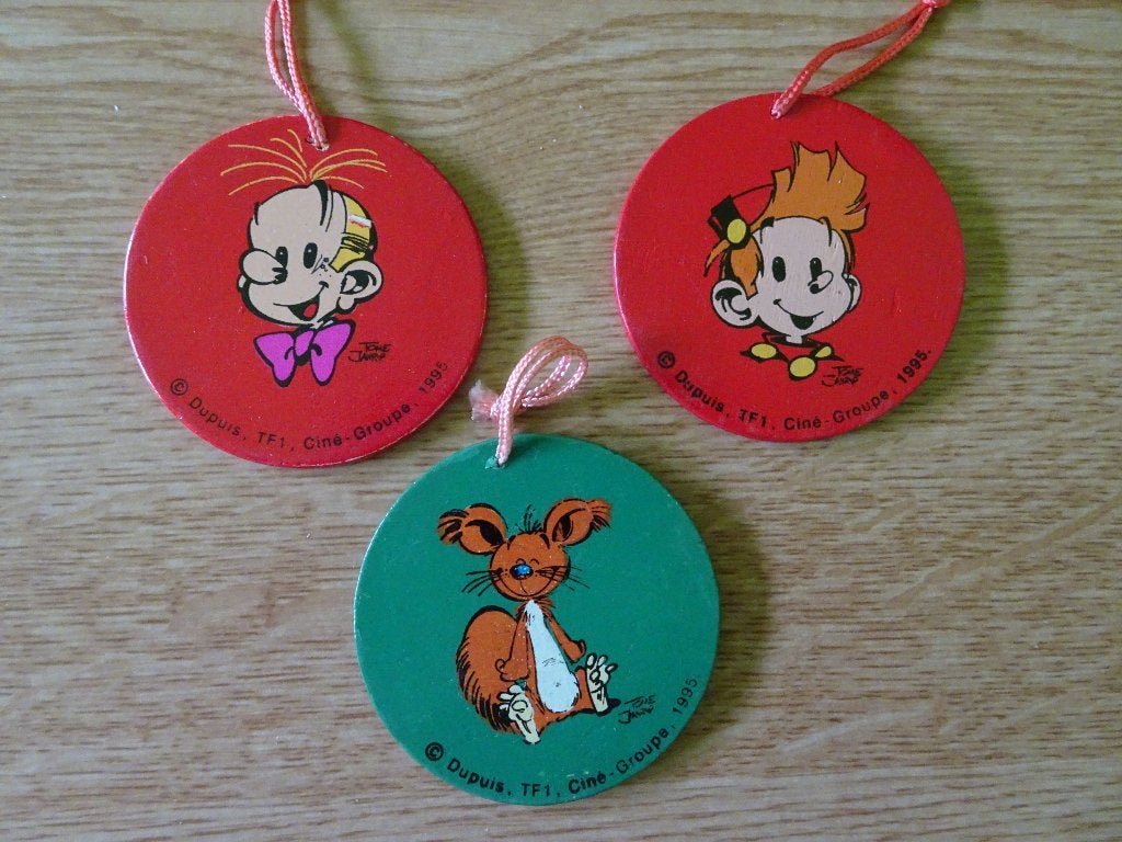 3 houten schijven DUPUIS - Spirou/Fantasio/Spip, Losse onderdelen, Ophalen of Verzenden, Zo goed als nieuw, Figuren
