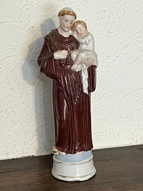 Statuette en biscuit saint Antoine de Padoue, l'Enfant Jésus, Antiquités & Art, Enlèvement