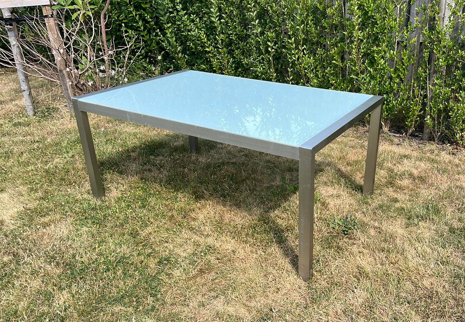 Tuintafel glas/aluminium, Tuin en Terras, Tuintafels, Ophalen, Gebruikt, Rechthoekig, Aluminium