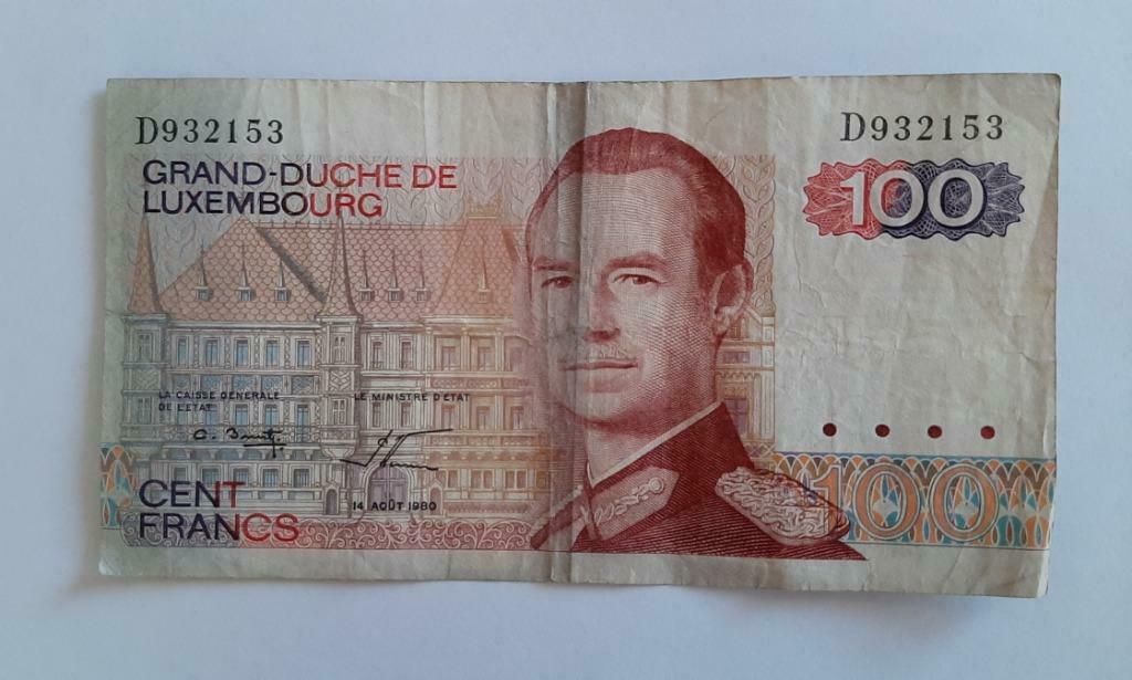 100 francs Luxemburgs bankbiljet 1980 in zeer goede staat, Ophalen of Verzenden
