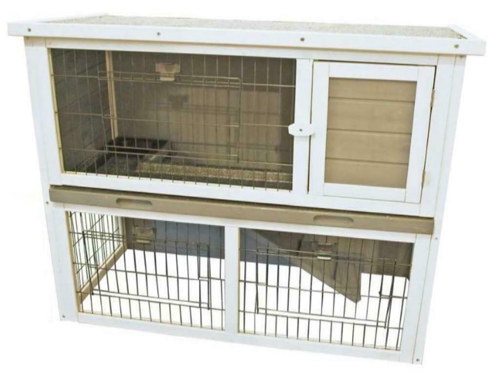 Clapier Lapin En Bois Avec Enclos Gris-Blanc 91cm, Neuf, Niche, 75 à 110 cm, Cobaye