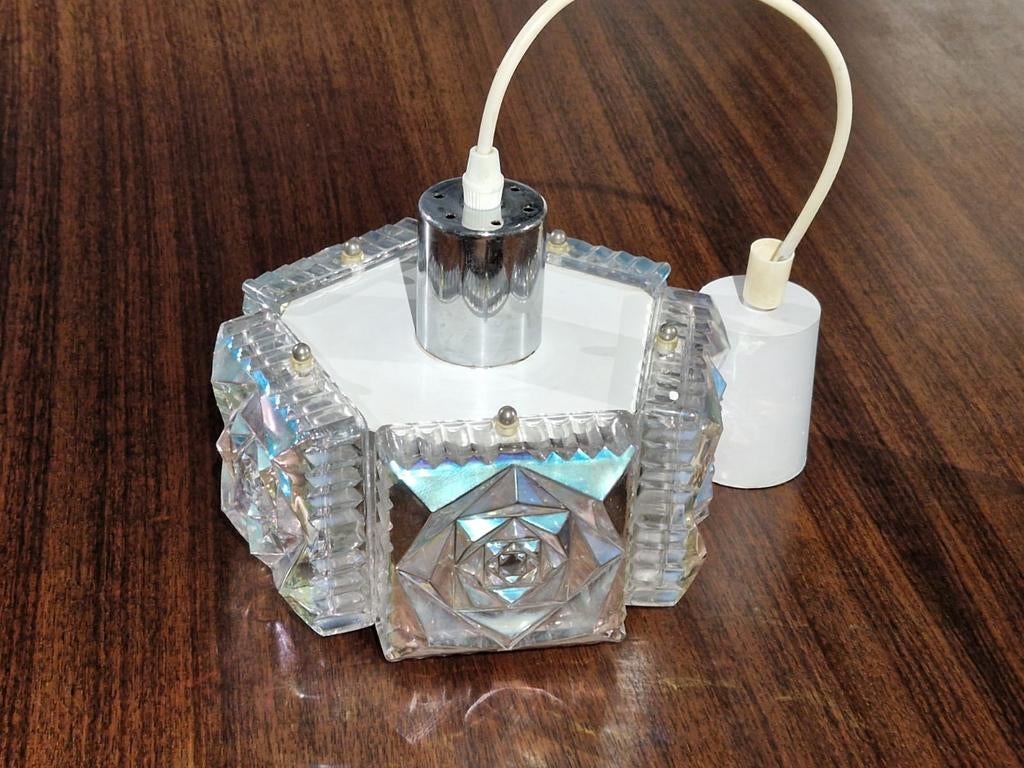Kristal pearl glazen hanglamp,  jaren 60  hollywood Regency, Ophalen of Verzenden