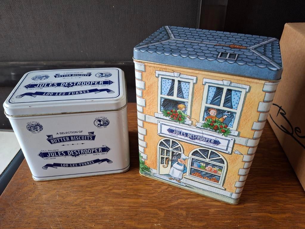 2 blikken dozen Jules Destrooper, Verzamelen, Ophalen of Verzenden, Zo goed als nieuw