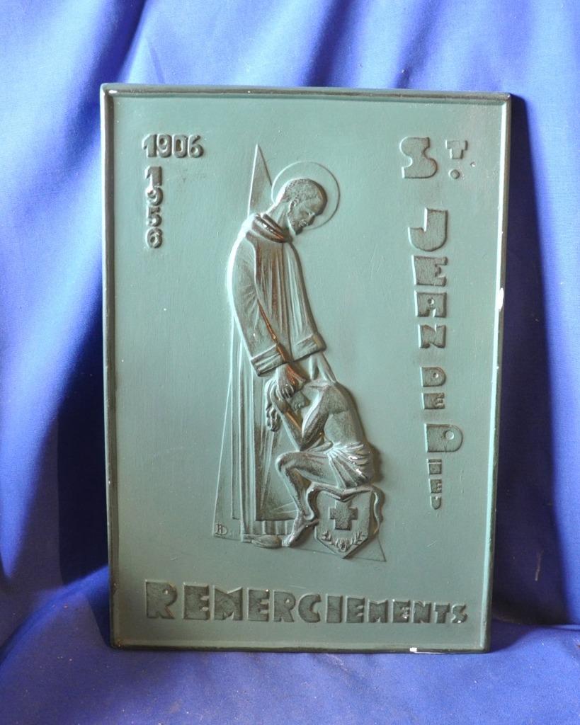 plaque en platre remerciement saint jean de dieu 1906/1956, Ophalen of Verzenden