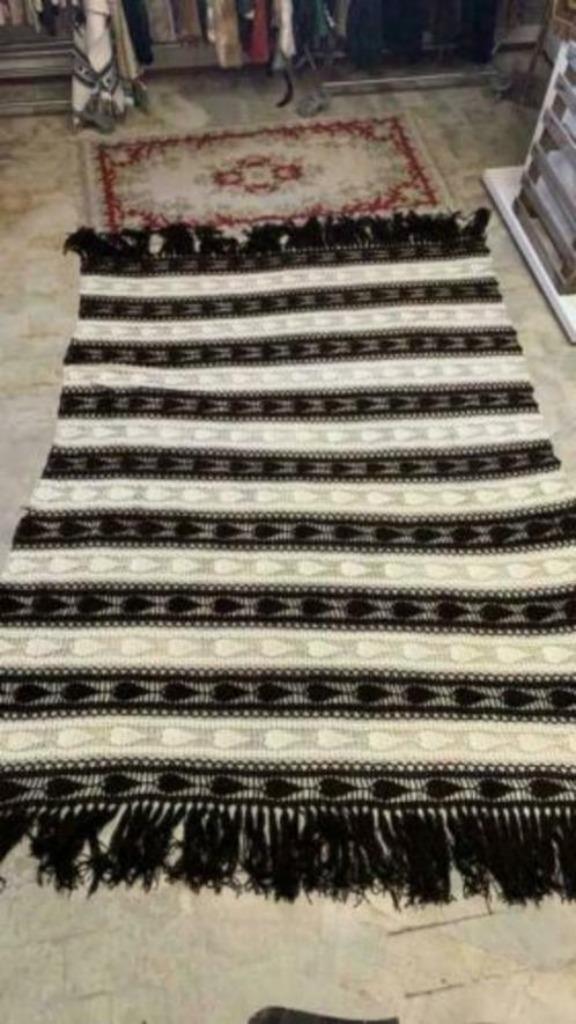 GR60 Vintage retro grand foulard sprei ecru bruin gehaakt, Enlèvement ou Envoi, Comme neuf