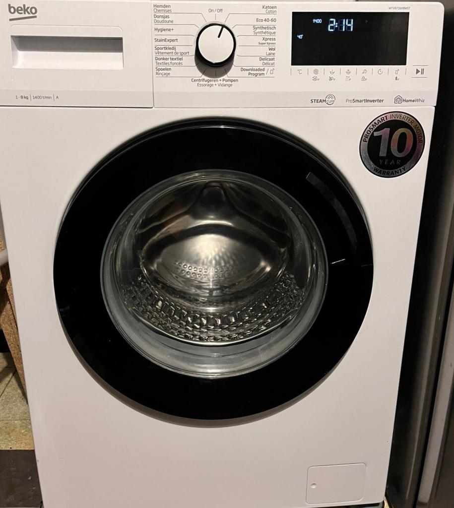Machines à laver autoportantes WTV8716XBWST BEKO, 1200 à 1600 tours, 6 à 8 kg, Programme lavage à la main, Comme neuf