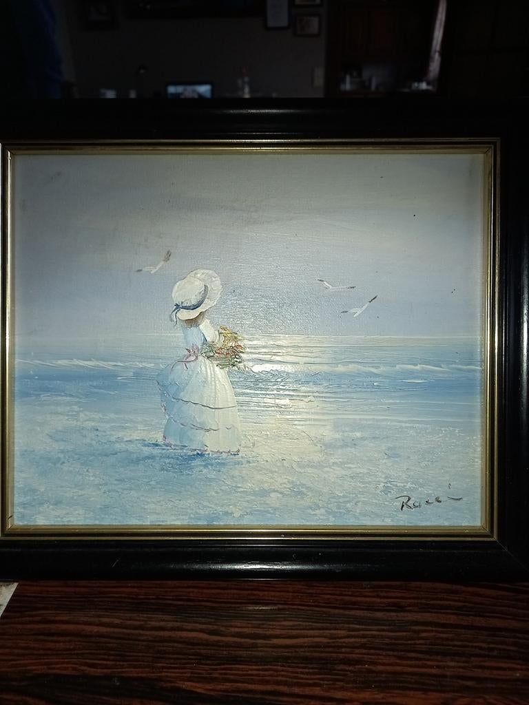 Olieverfschilderijtje gesign. Deuk in het doek, Antiek en Kunst, Ophalen