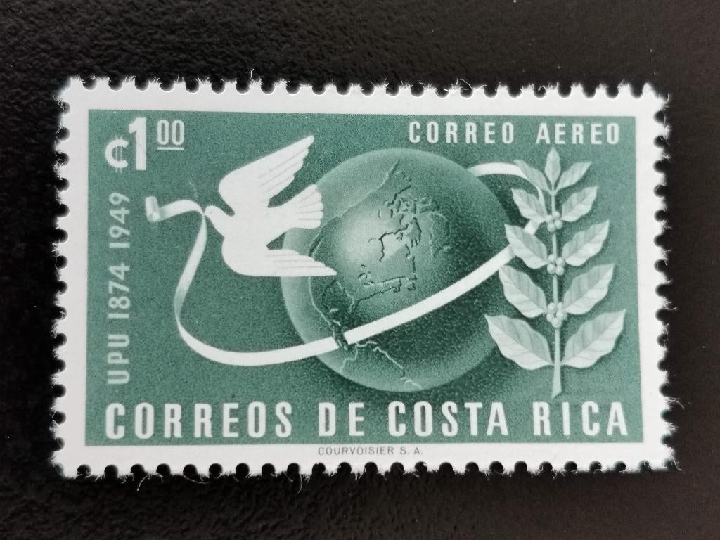 Costa Rica 1950 - 75 ans de l'UPU, globe, colombe de la paix, Enlèvement ou Envoi, Non oblitéré, Amérique centrale