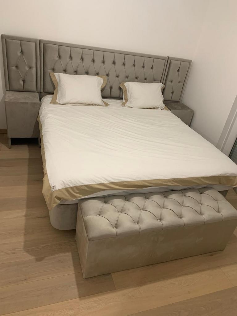 Kofferbed, Beige, Tweepersoons, Ophalen of Verzenden, Zo goed als nieuw