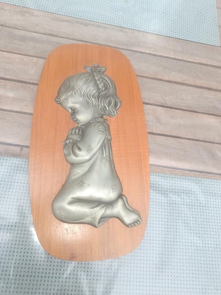 Mooi decoratief plankje met tinnen beeldje, Antiek en Kunst, Ophalen of Verzenden