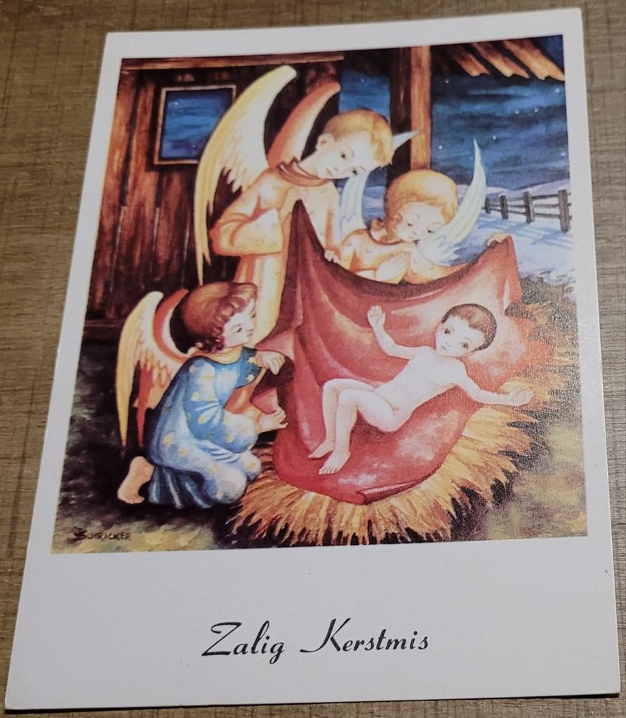 Kerstkaart: Engelen bij de Kribbe, Verzamelen, Ophalen of Verzenden, Ongelopen, Kinderen