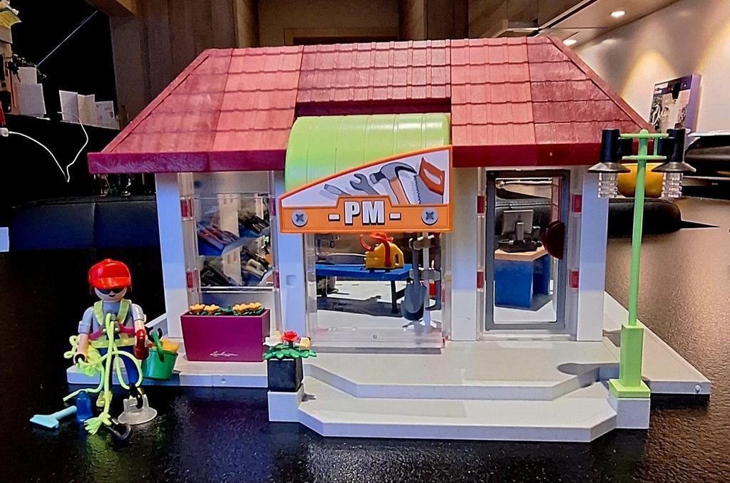 Playmobil Doe-het-zelfzaak + Glazenwasser + drankautomaat, Ophalen, Zo goed als nieuw, Complete set