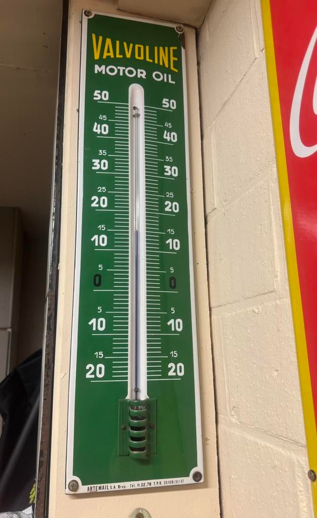 E-MAIL bord VALVOLINE thermometer 1957, Verzamelen, Ophalen, Gebruikt, Reclamebord