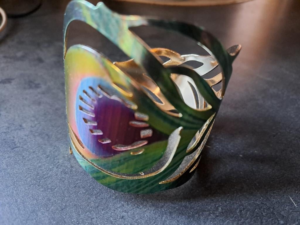 Bohemian open armband met pauwenveermotief, Ophalen of Verzenden