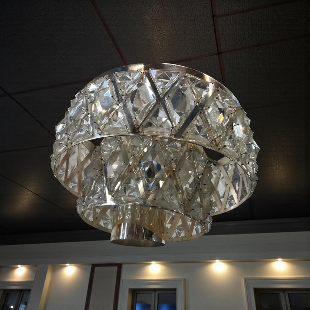 Vintage XL glazen luster / hanglamp KINKELDEY, Ophalen of Verzenden, Zo goed als nieuw, Glas