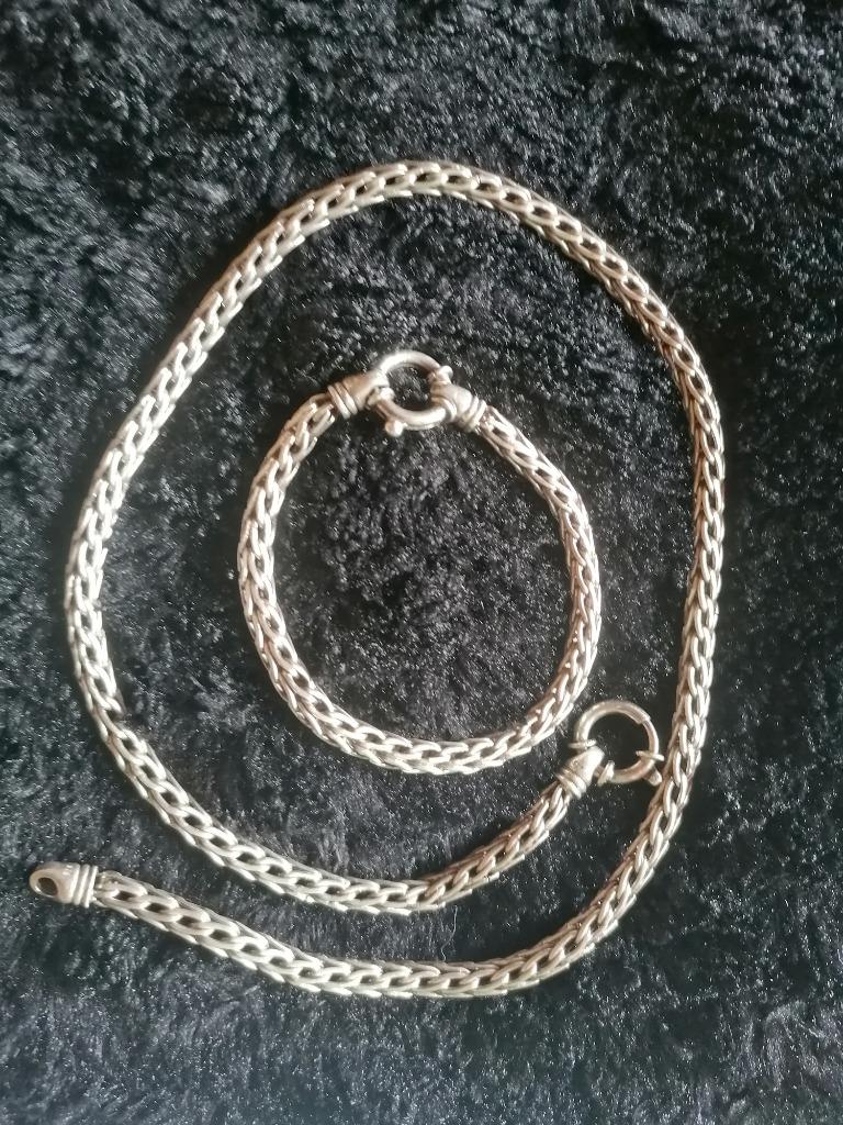 Collier + bracelet snake en argent, Bijoux, Sacs & Beauté, Enlèvement ou Envoi, Comme neuf, Argent, Argent