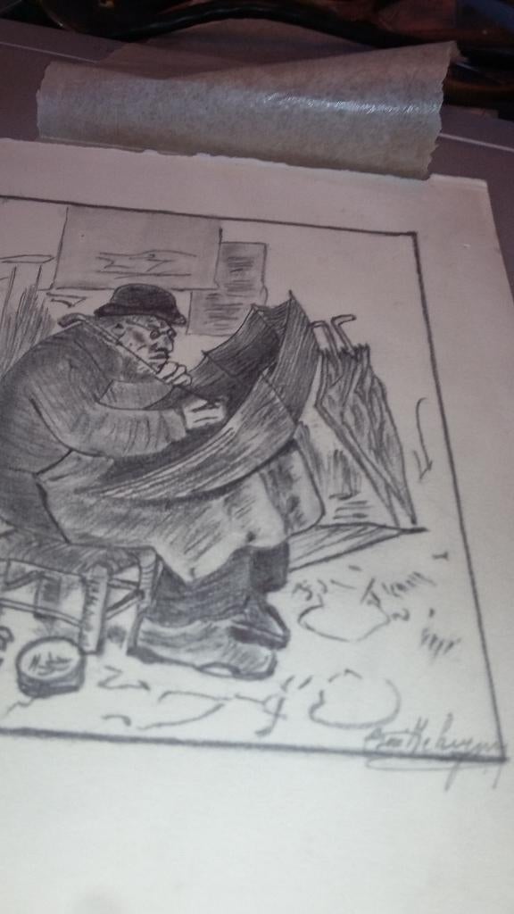 Schets van de etskunstenaar, Antiek en Kunst, Kunst | Etsen en Gravures, Ophalen of Verzenden
