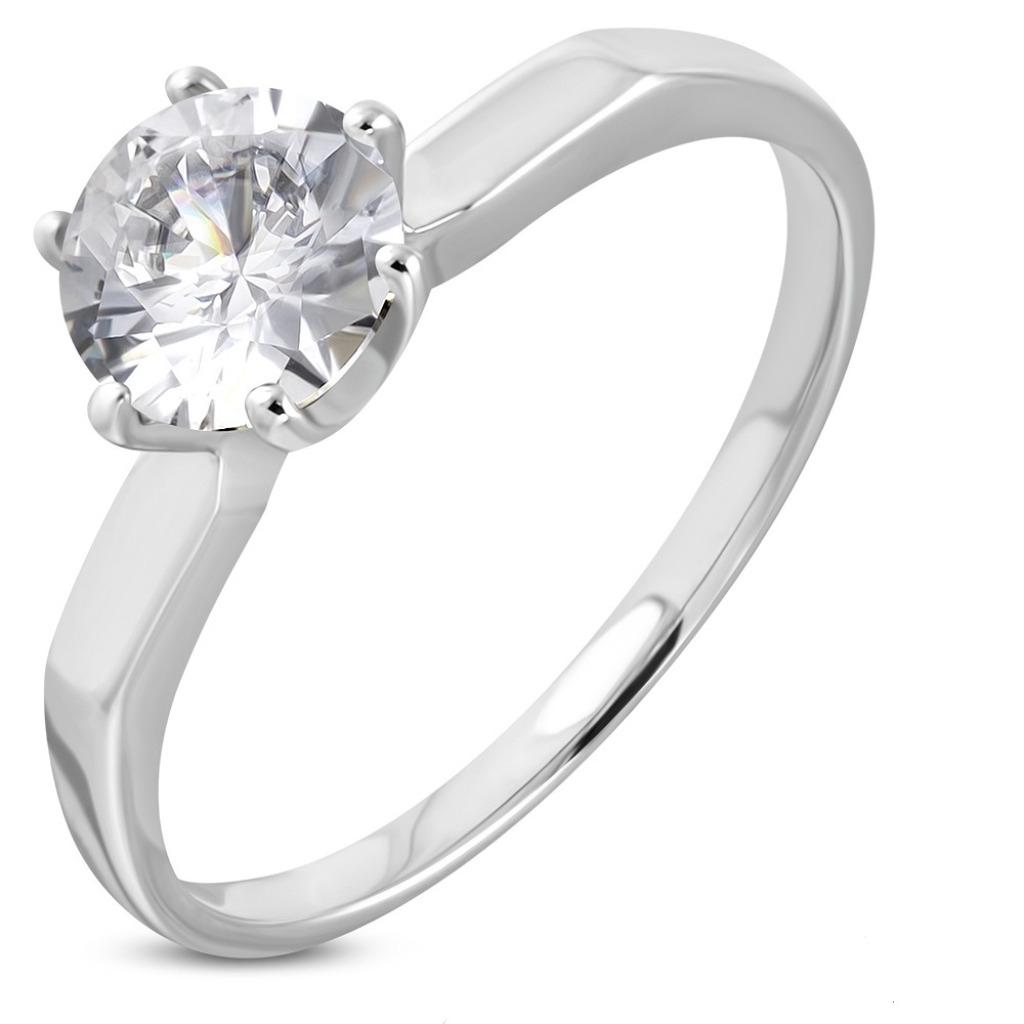 Bague solitaire en acier avec zircone, Neuf, Enlèvement ou Envoi, Fer ou Acier, Argent