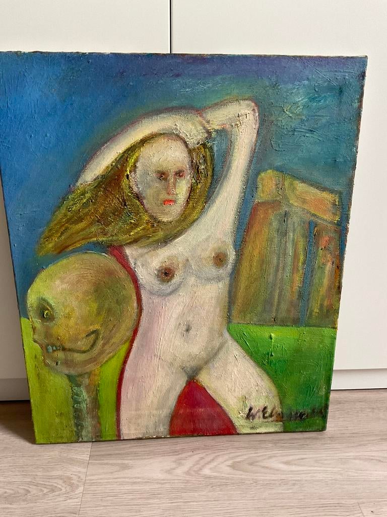 Peinture avec une femme nue, abstraite, Antiquités & Art, Enlèvement ou Envoi