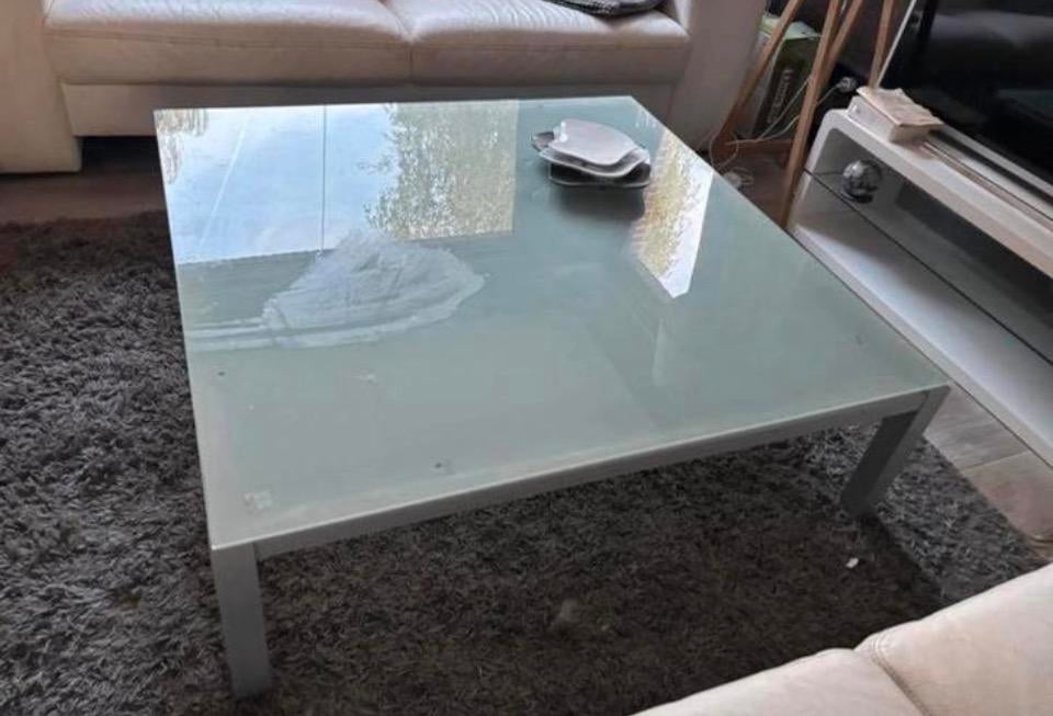 Als nieuw, salontafel mat glas 120 op 120 cm 35 cm hoog, Ophalen, Zo goed als nieuw, Glas