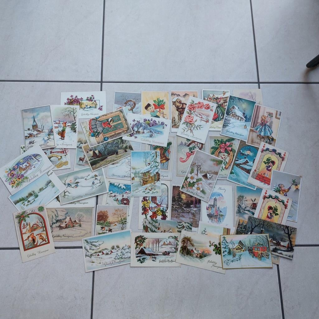 Groot lot vintage Kerst-en Nieuwjaarskaartjes + albumke, Ophalen of Verzenden