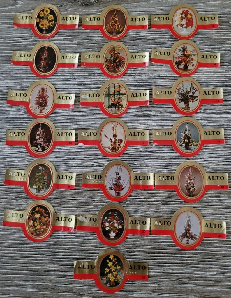 19 oude sigarenbandjes reeks Flora, Enlèvement ou Envoi, Utilisé, Bagues de cigare