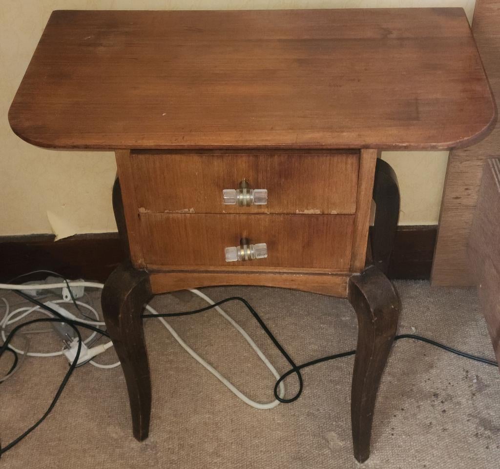 vintage nachtkastje met 2 laden, Huis en Inrichting, Slaapkamer | Nachtkastjes, Ophalen, Glas