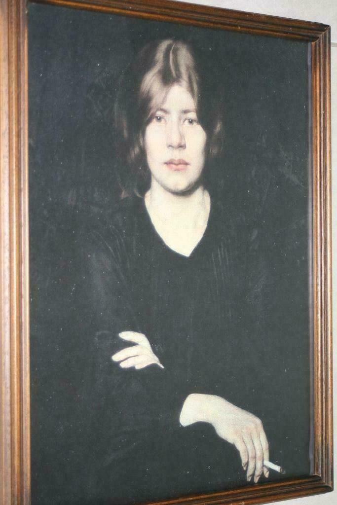 Ingekaderde poster Oskar Zwintscher, Vrouw met sigaret, Ophalen of Verzenden