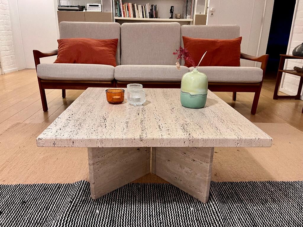 Table basse vintage en travertin beige années '80, Enlèvement