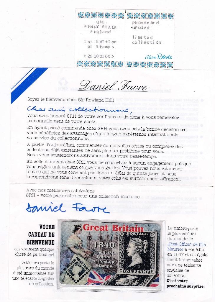 télécarte Grande-Bretagne timbre one penny, Envoi