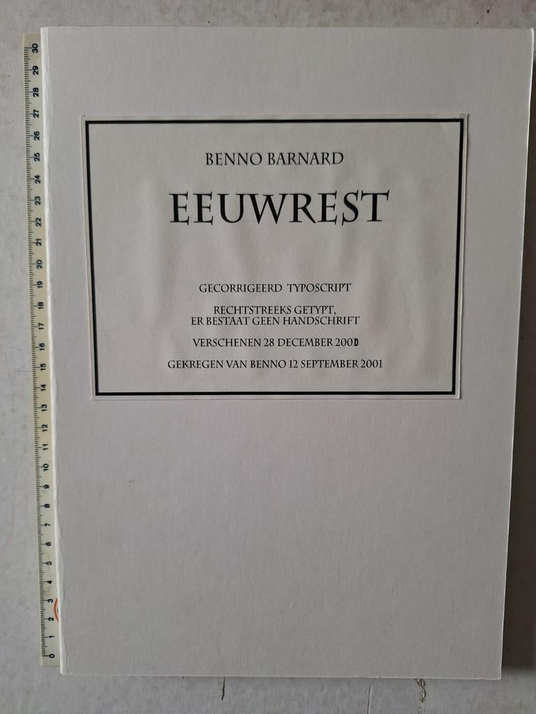 uniek typoscript van Benno Barnard "Eeuwrest" uit 2000, Enlèvement ou Envoi
