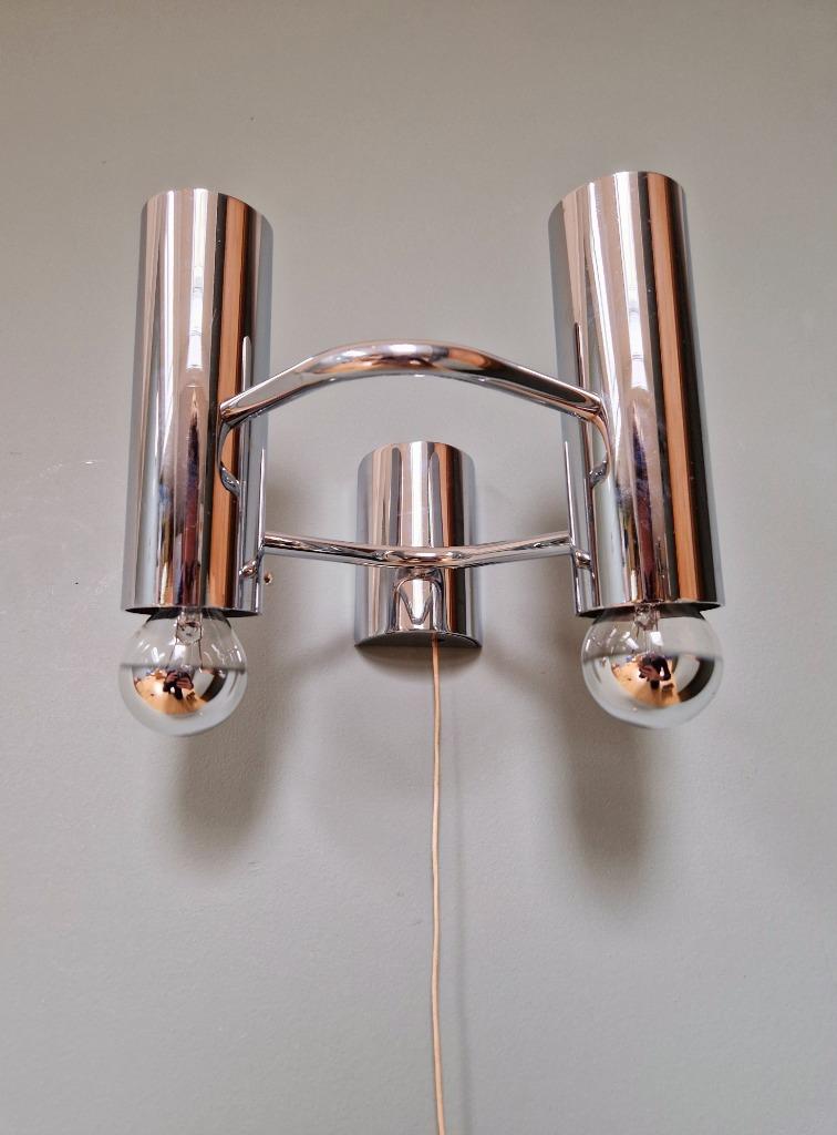 Dubbele wandlamp in verchroomd metaal, G. Sciolari, 1970, Antiek en Kunst, Antiek | Verlichting, Ophalen of Verzenden