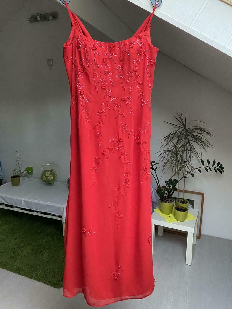 Longue robe de cérémonie, soirée,... avec fleurs S/M, Porté, Taille 36 (S), Rouge, Robe de cocktail