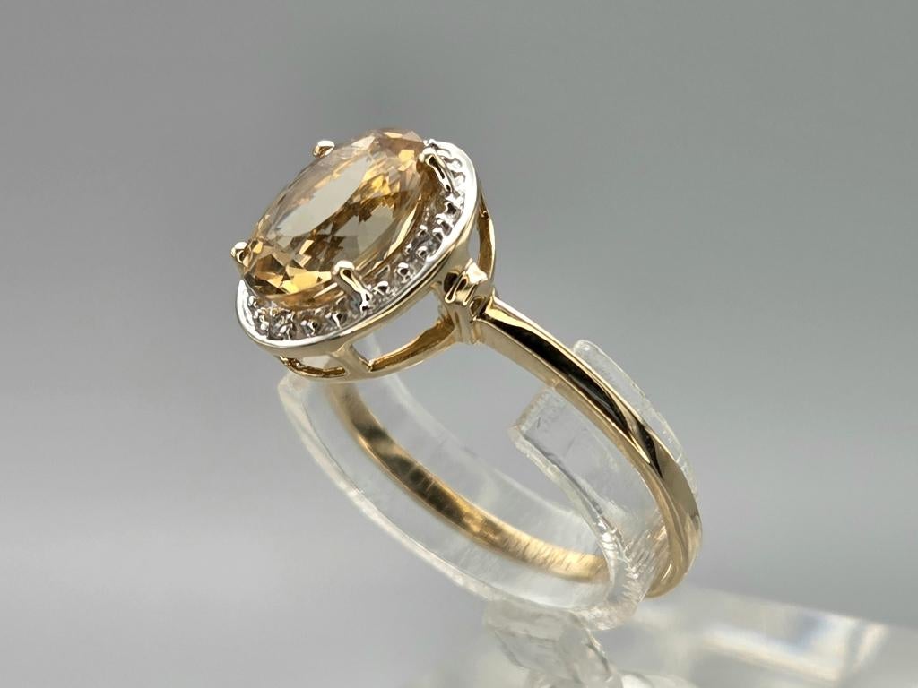 Gouden Vintage ring edelsteen citrien en diamant.2026/56, Bijoux, Sacs & Beauté, Bagues, Jaune, Comme neuf, Or, 17 à 18
