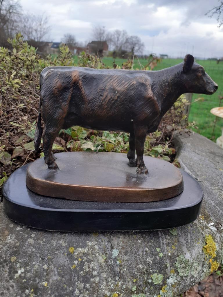 SUPERBE VACHE EN BRONZE SUR SOCLE EN MARBRE, Enlèvement ou Envoi, Bronze