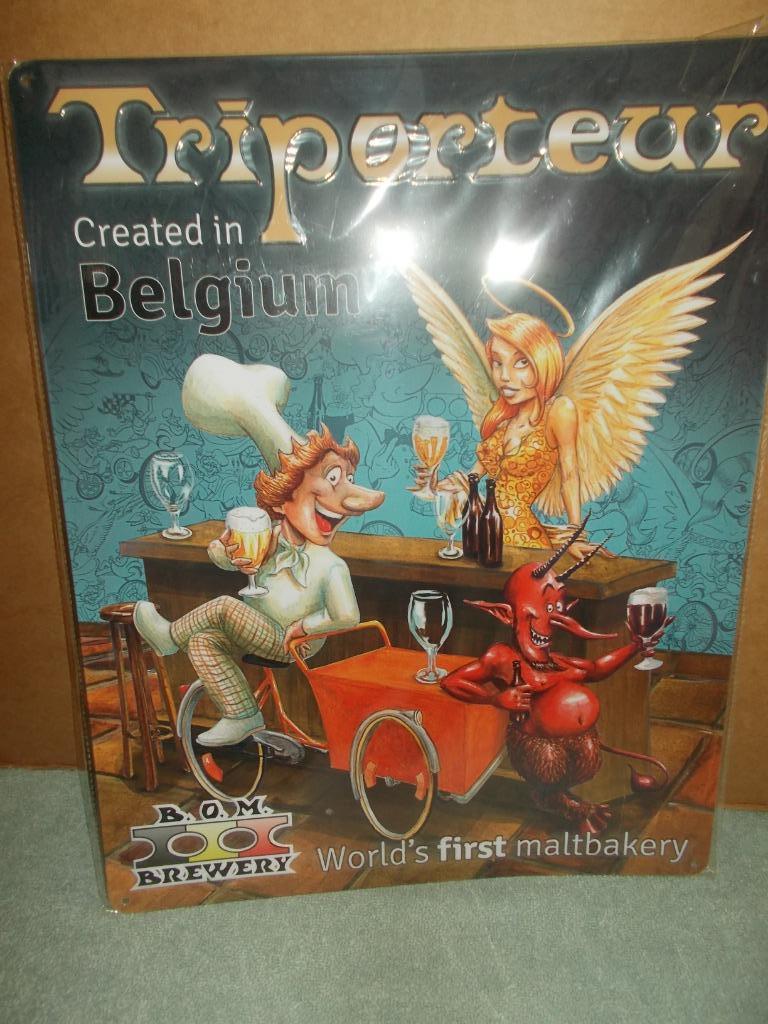 TRIPORTEUR Created in Belgium - bierreclame in blik - 1, Verzamelen, Ophalen of Verzenden, Nieuw, Reclamebord, Plaat of Schild